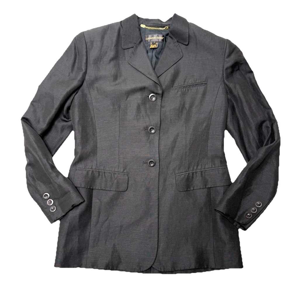 Classiques Entier Blazer Womens Sz 6 Black Linen Silk Office Corpcore Boardroom